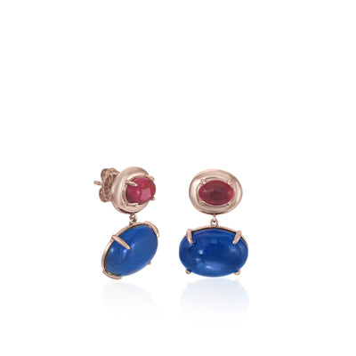 Pendientes colgantes plata azurita fucsia JO-19144-R-A