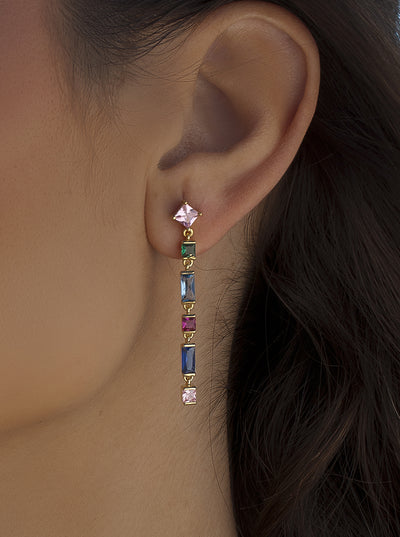 Pendientes largos gemas multicolor JO-19549-A