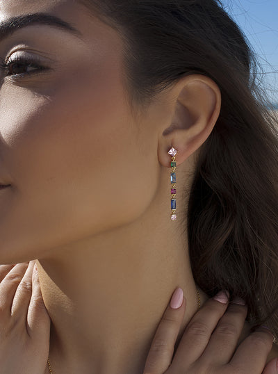 Pendientes largos gemas multicolor JO-19549-A