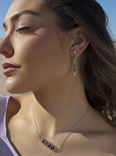 Pendientes largos gemas multicolor JO-19549-A