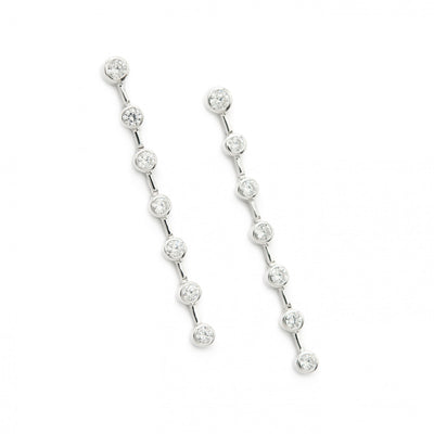 Pendientes largos finos plata diseño lineal JO-5373-A