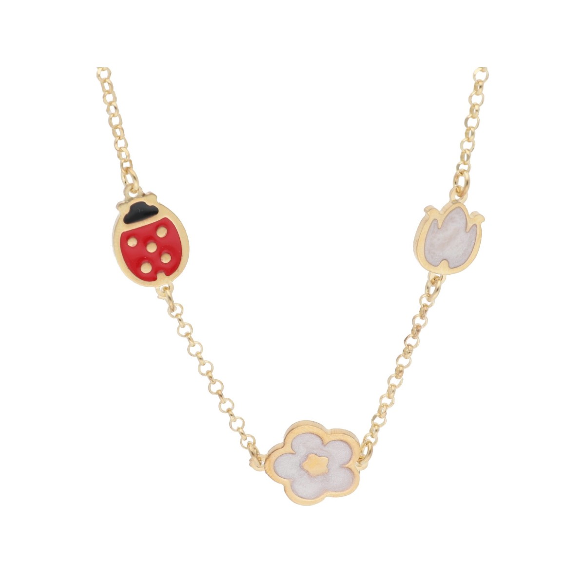 Collar Mariquita, Flor y Tulipán Plata - Relojería Joyería Orlando